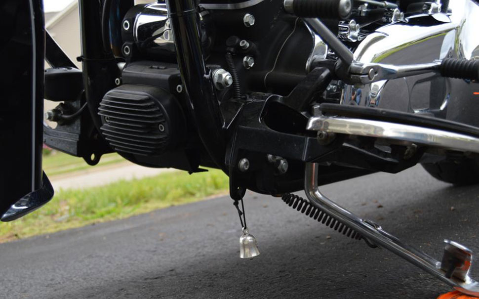 bell under a motorcycle